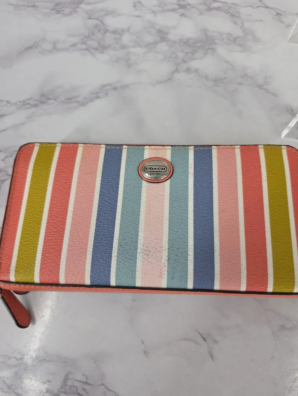 Coach Peyton Pastel Rainbow Stripe Accordion Zip Zippy Long Wallet SEE NOTES Y2K